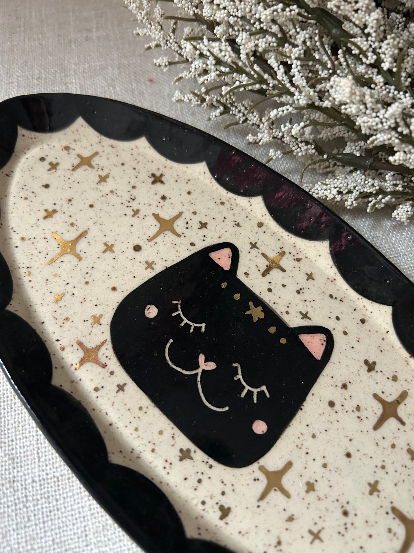 Cat Trinket Dish- Starry almond large a