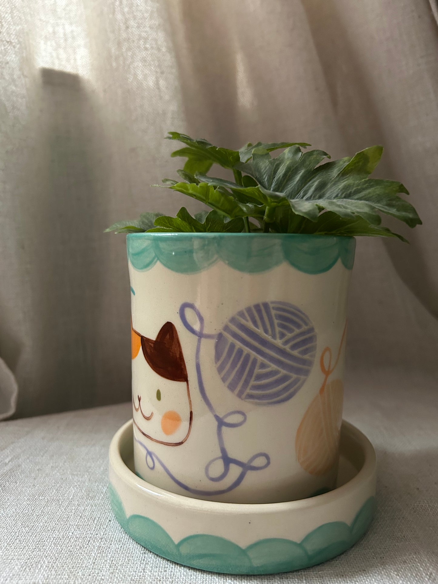 Cat Planter- Yarn Kitty Jade