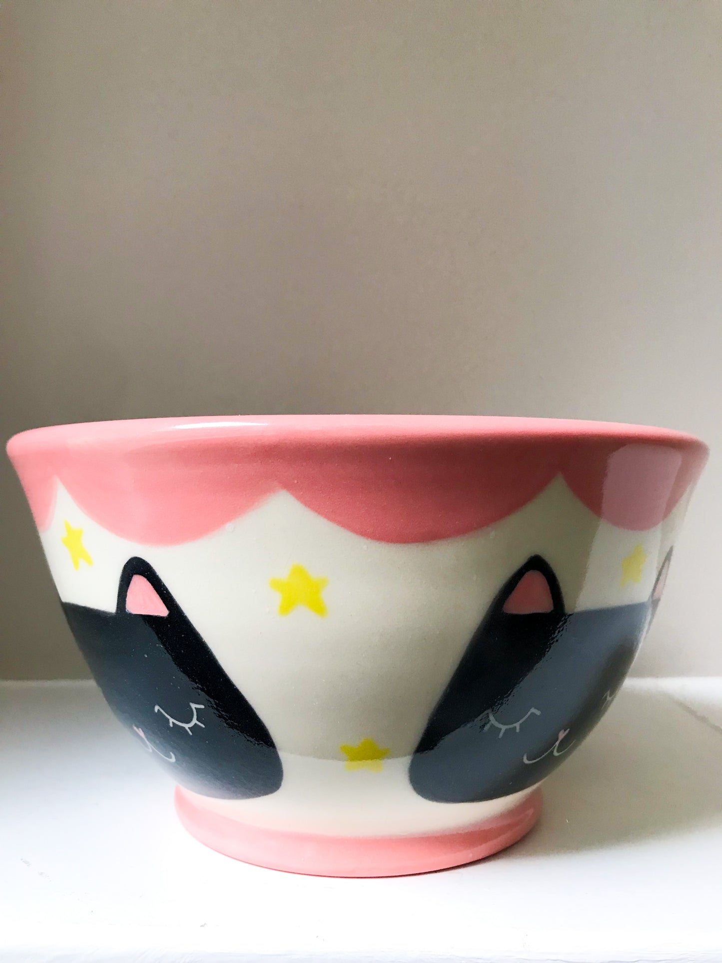 Cat Ramen Bowl- Black Cat Pink