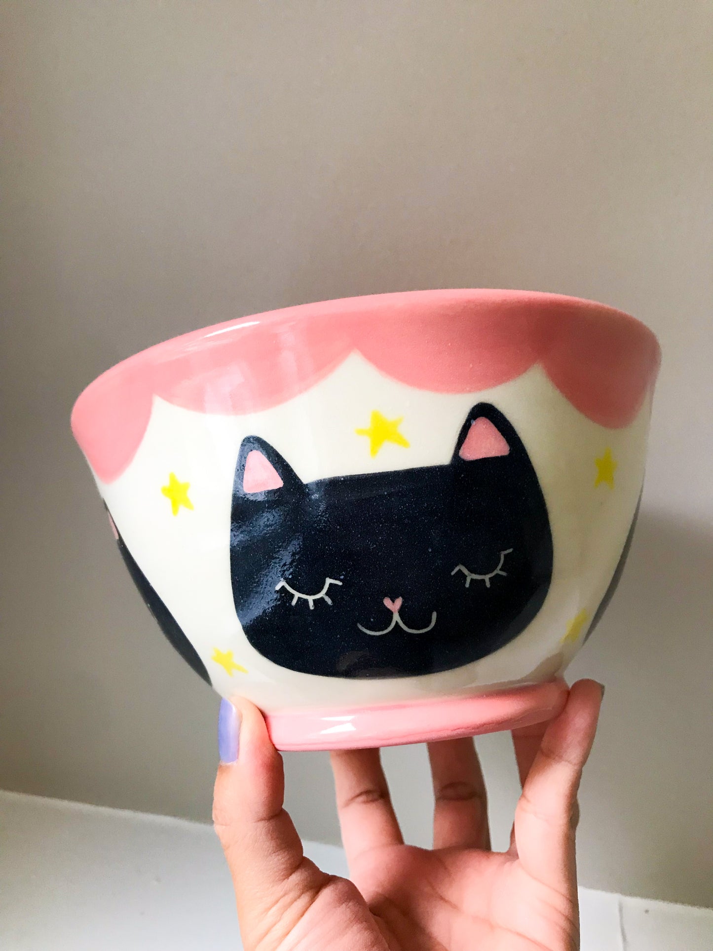 Cat Ramen Bowl- Black Cat Pink