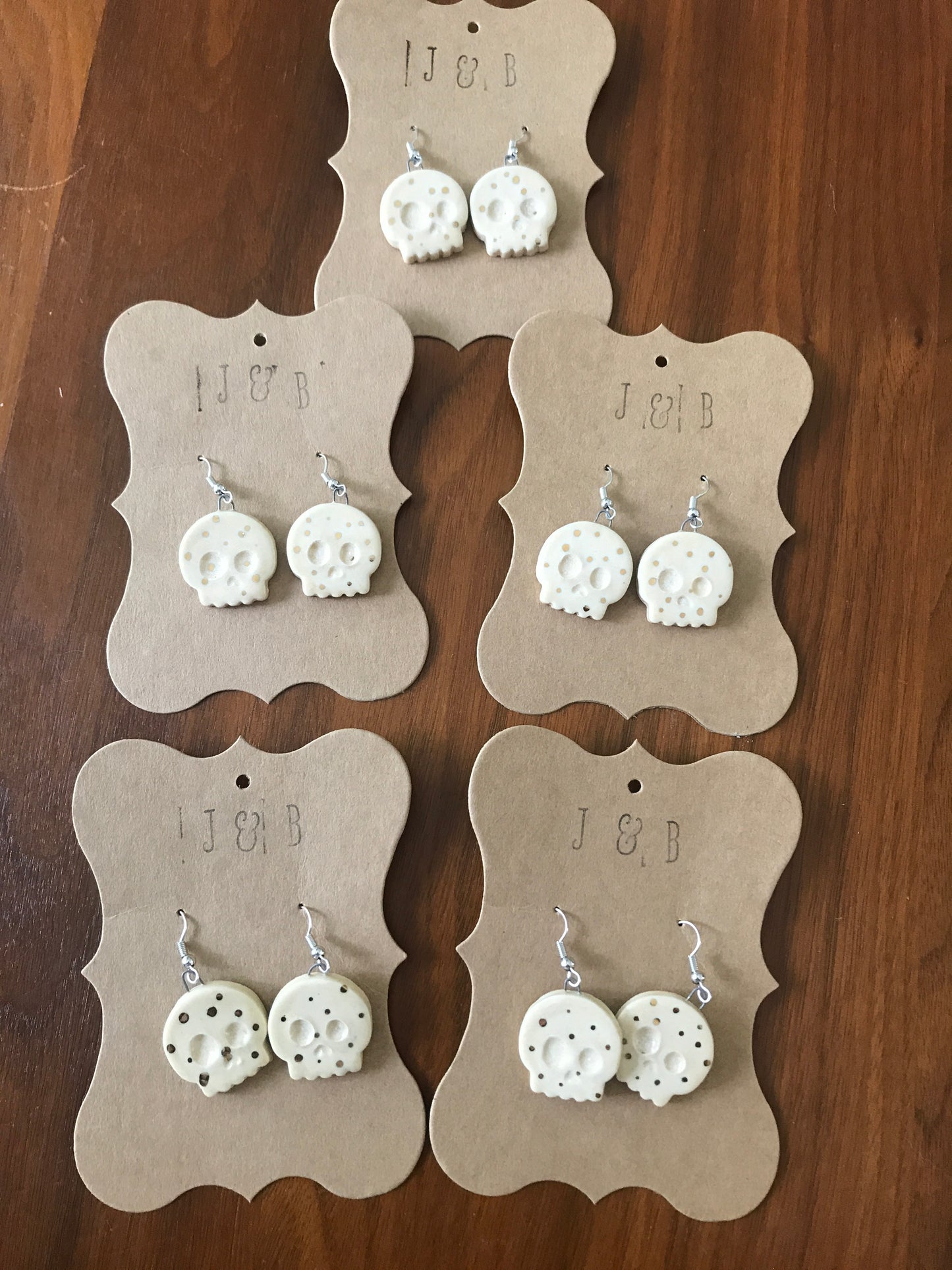 Skull Earrings - Ivory & Gold