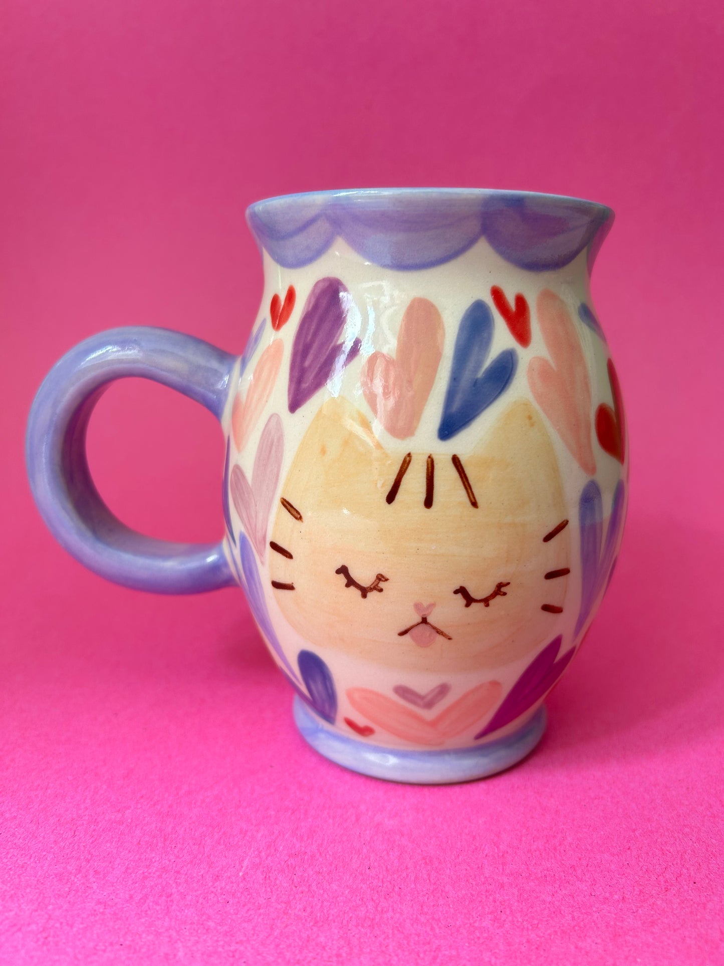 Cat Mug- Purples and Pinks