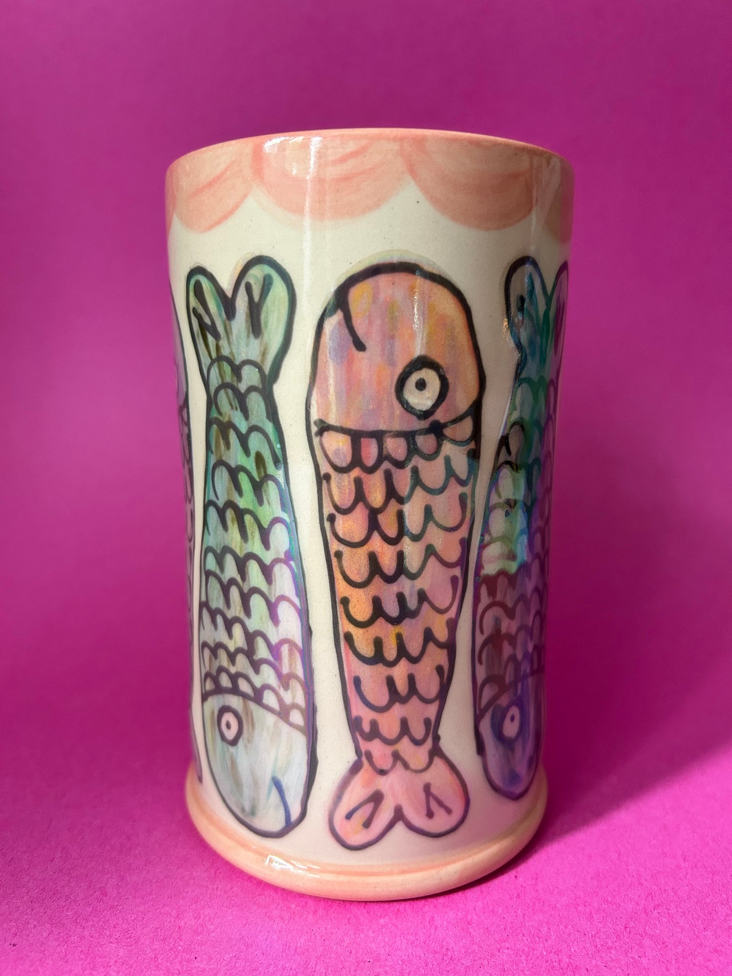 Sealife Vase- shiny fishies pink