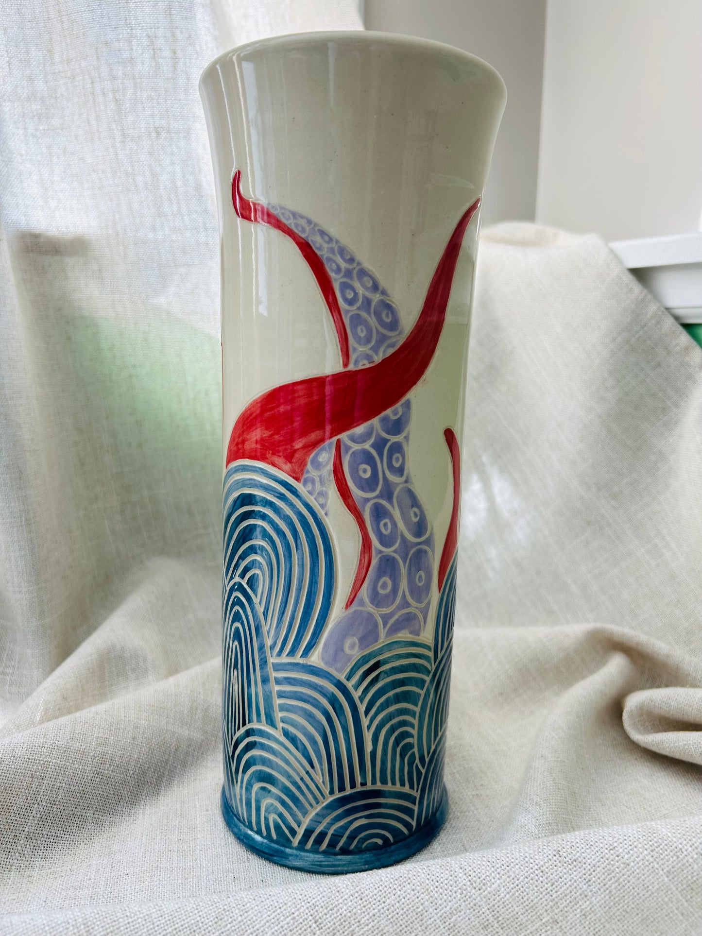 Sealife Vase: Red and Lavender Tentacles