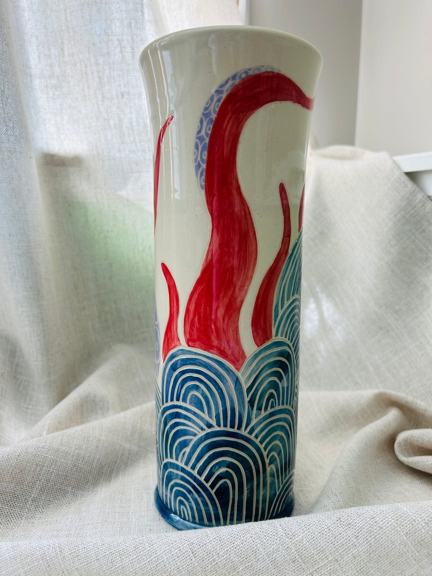 Sealife Vase: Red and Lavender Tentacles