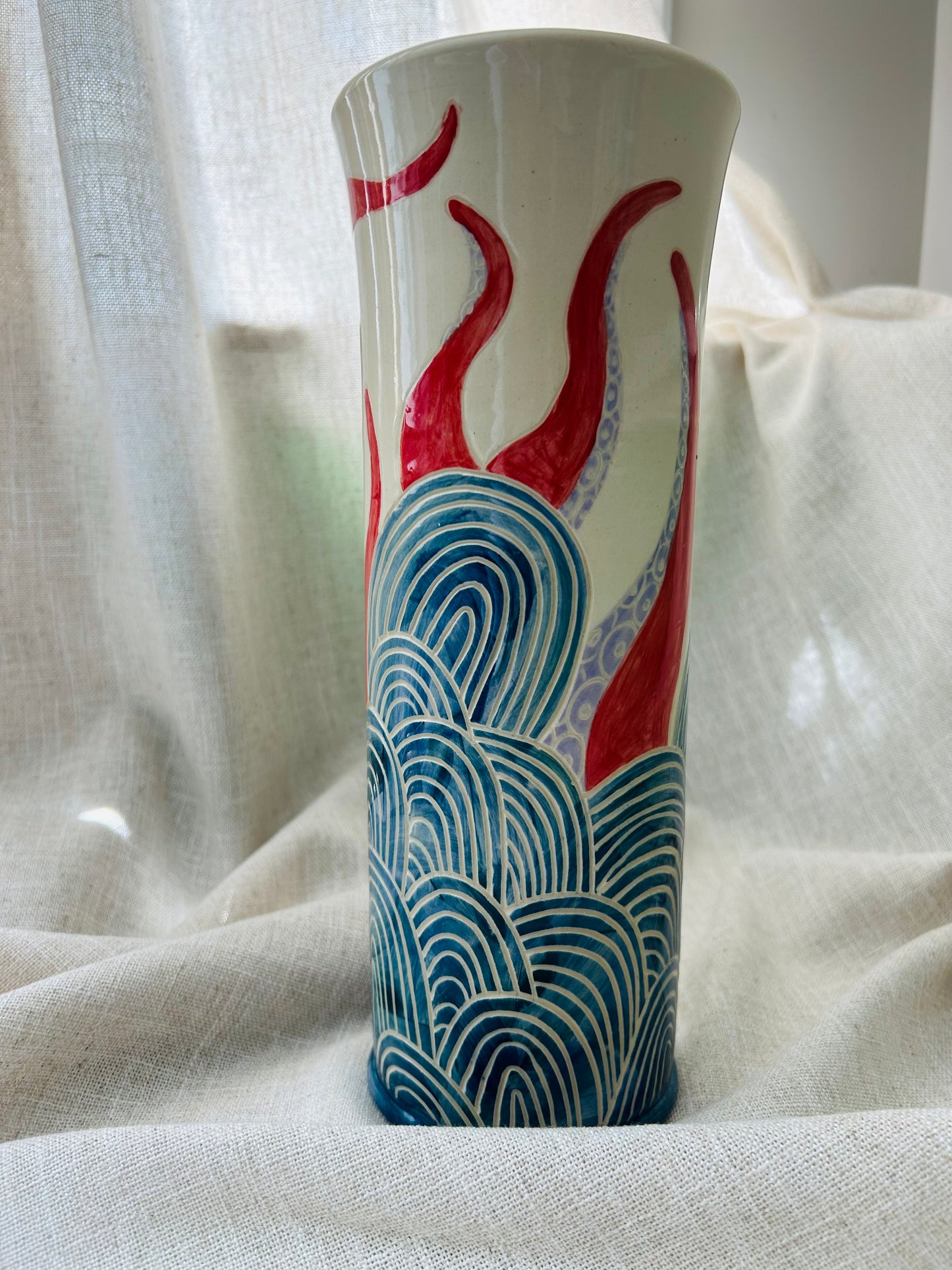 Sealife Vase: Red and Lavender Tentacles