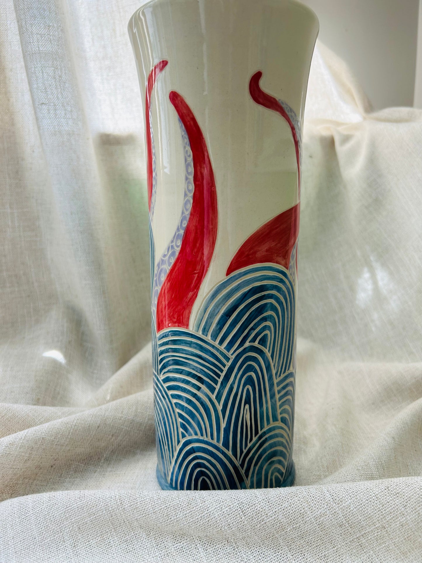 Sealife Vase: Red and Lavender Tentacles