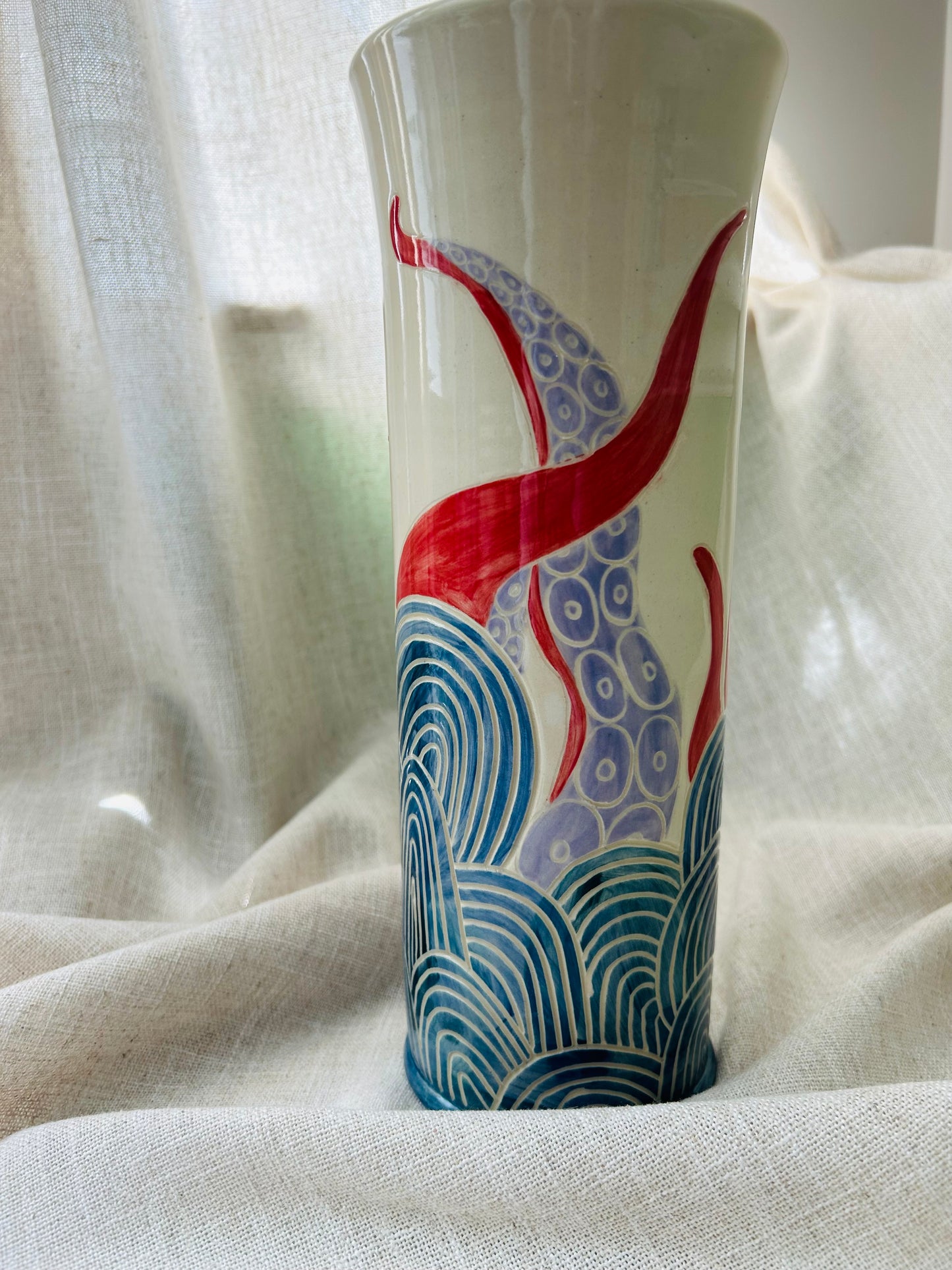 Sealife Vase: Red and Lavender Tentacles