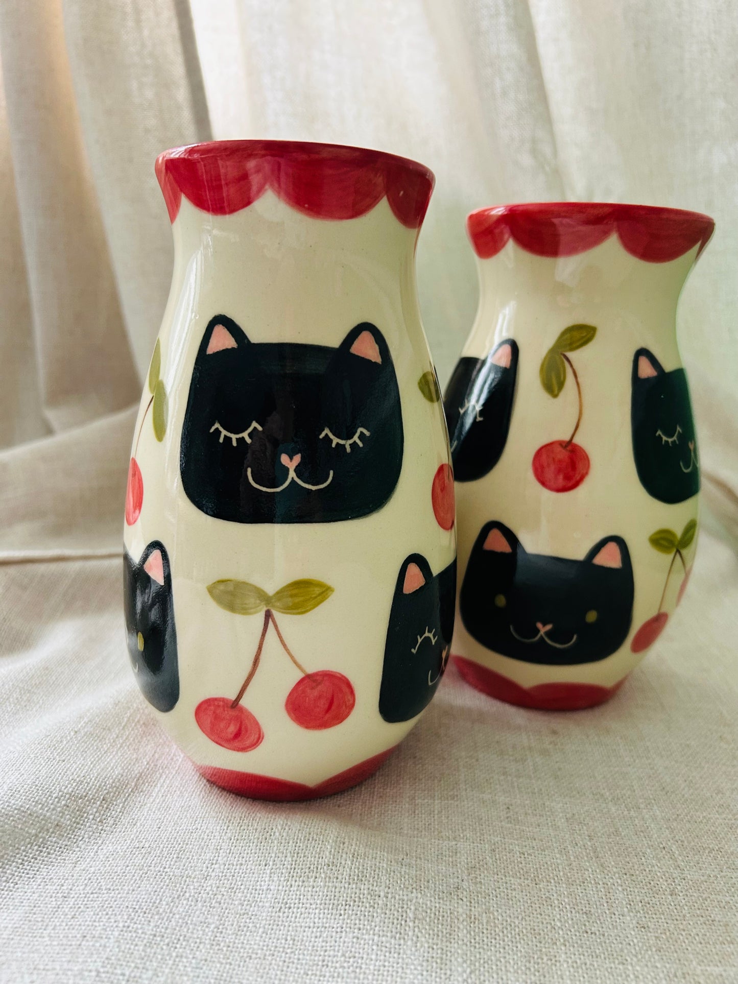 Cat Vase- Cherries
