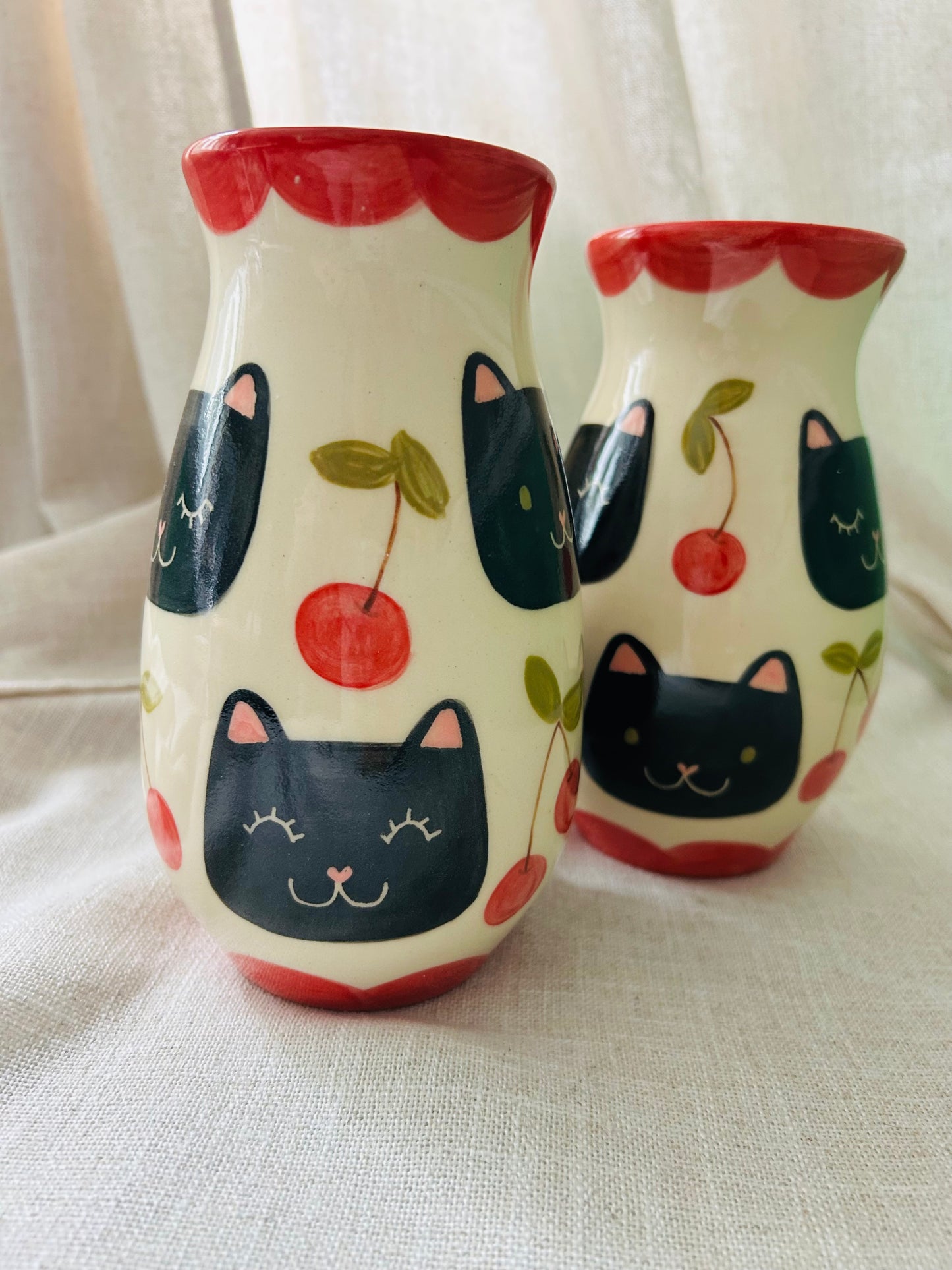 Cat Vase- Cherries