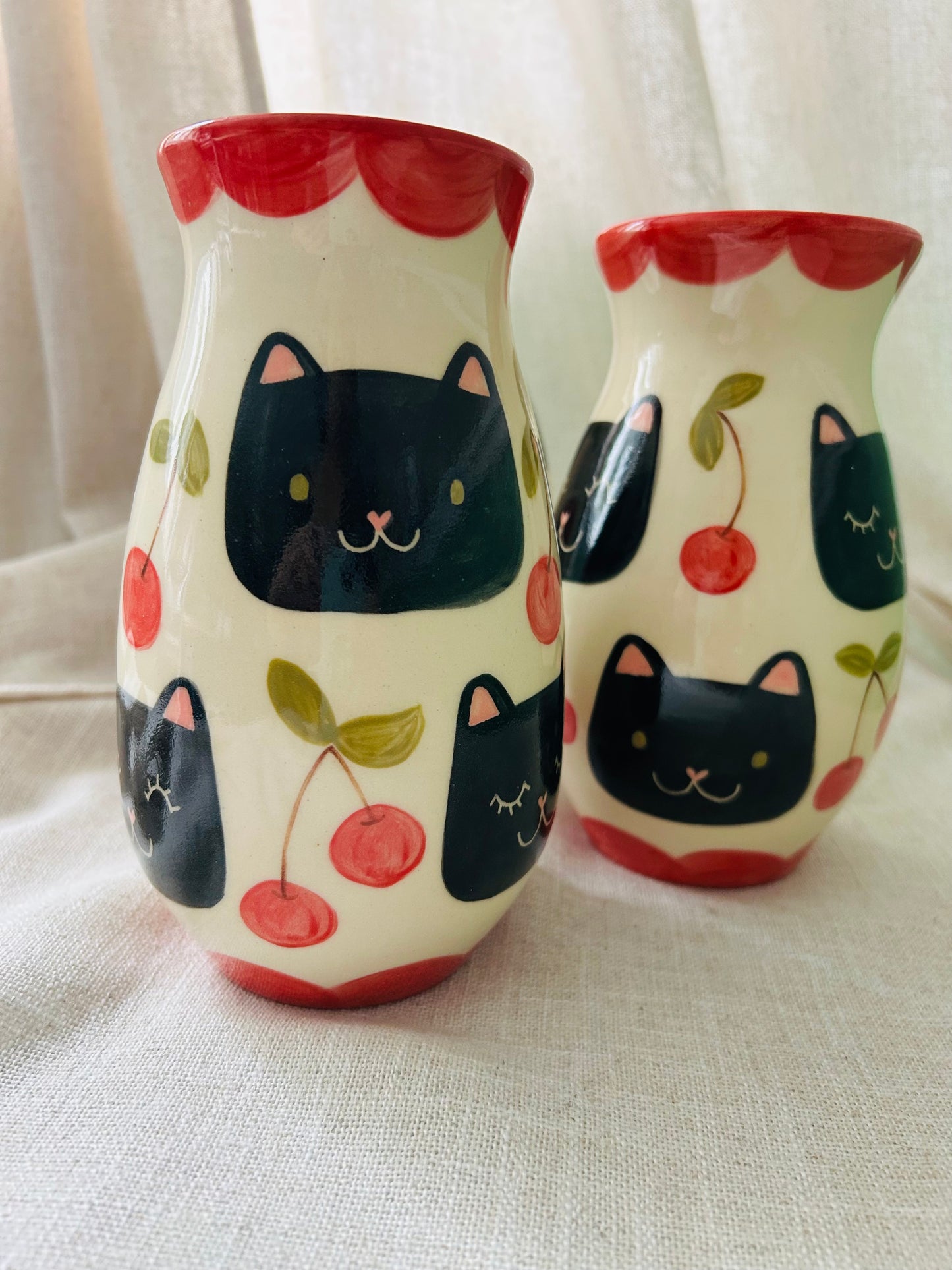 Cat Vase- Cherries
