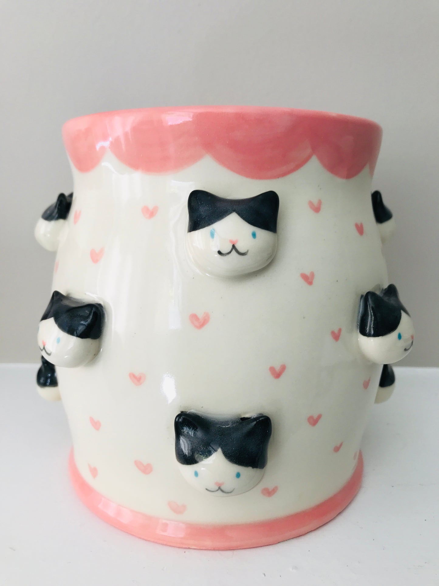 Cat Utensil Holder - Black Tux Pink