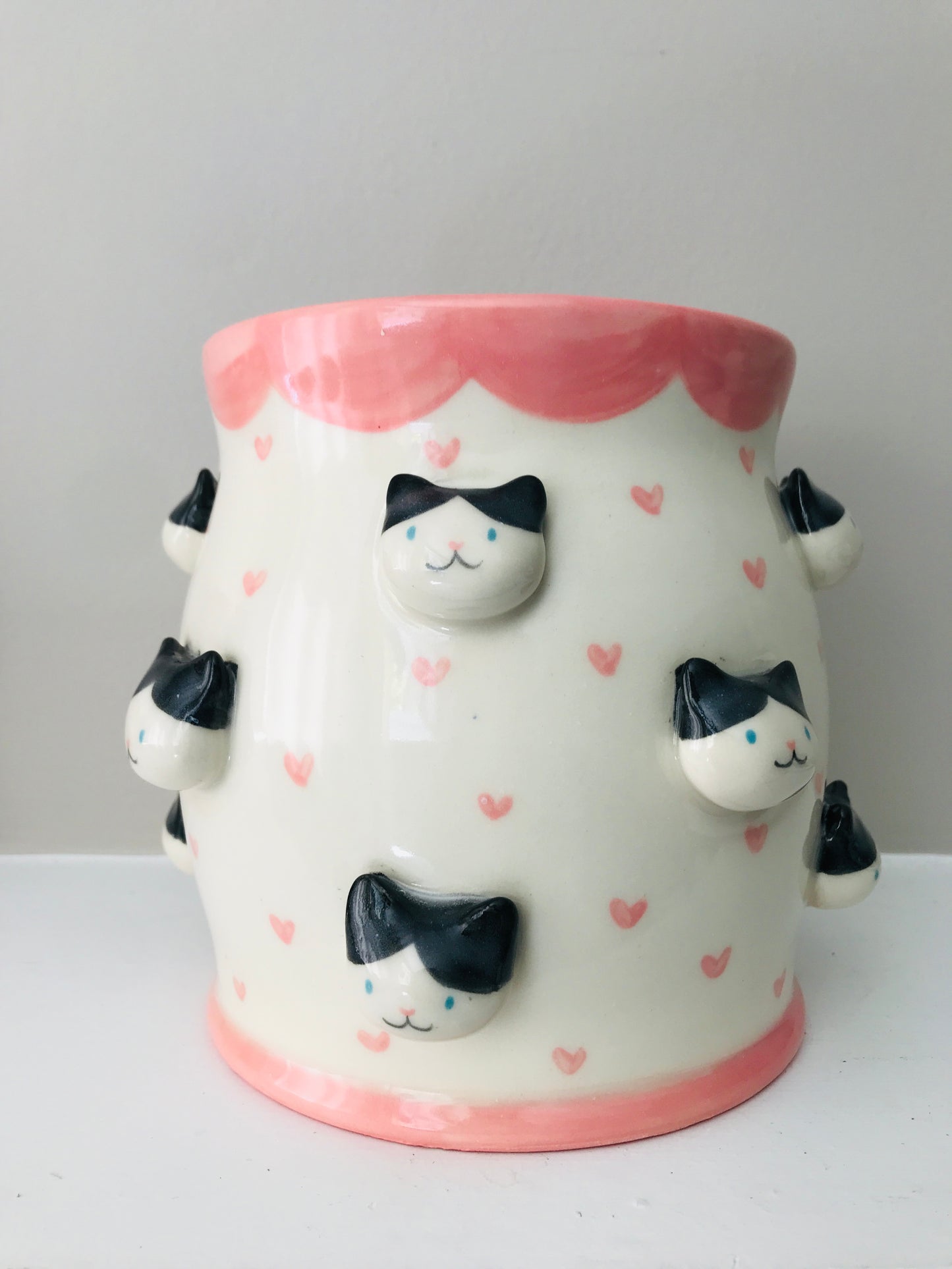 Cat Utensil Holder - Black Tux Pink