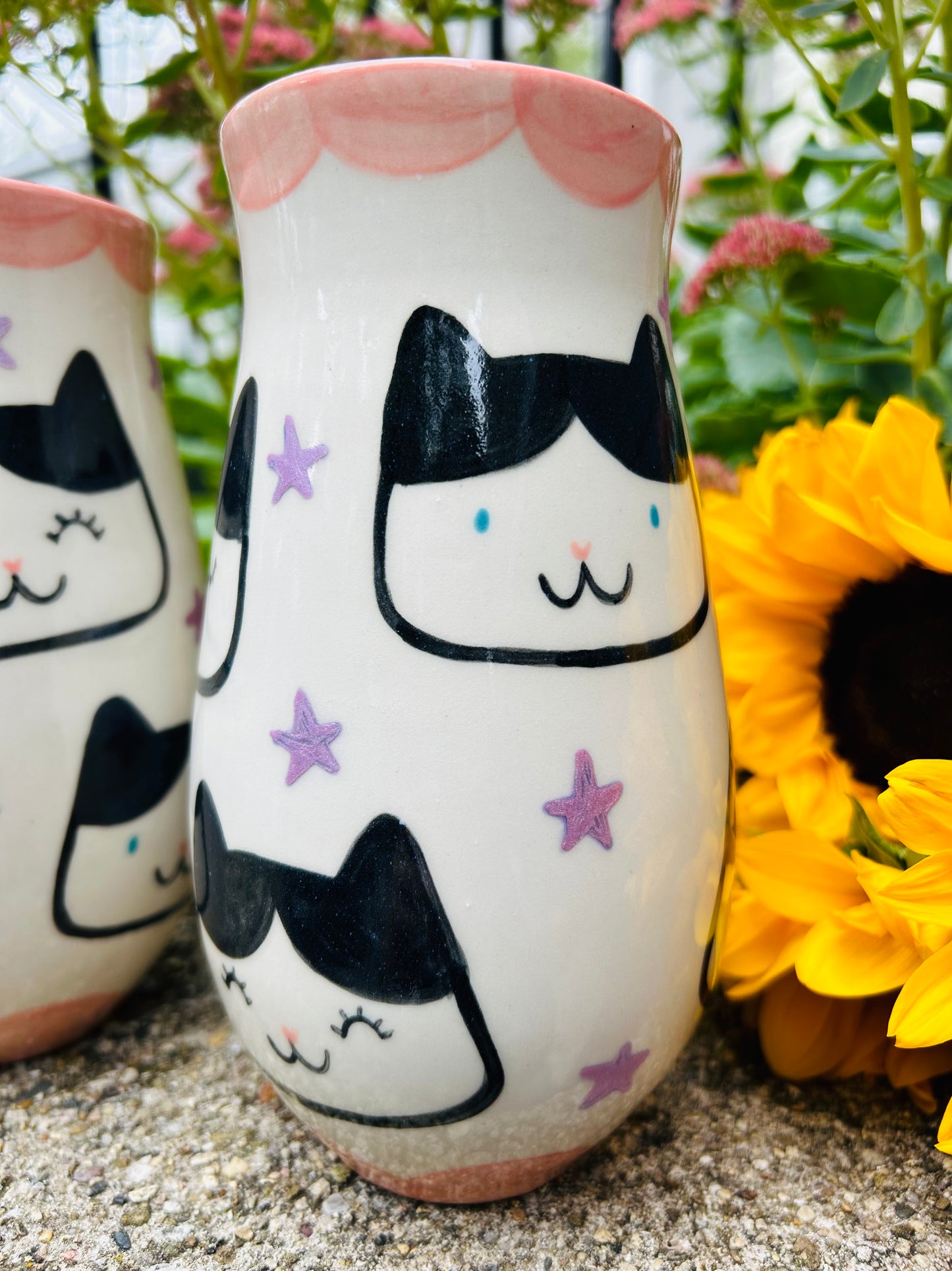 Cat Vase- Tux pink