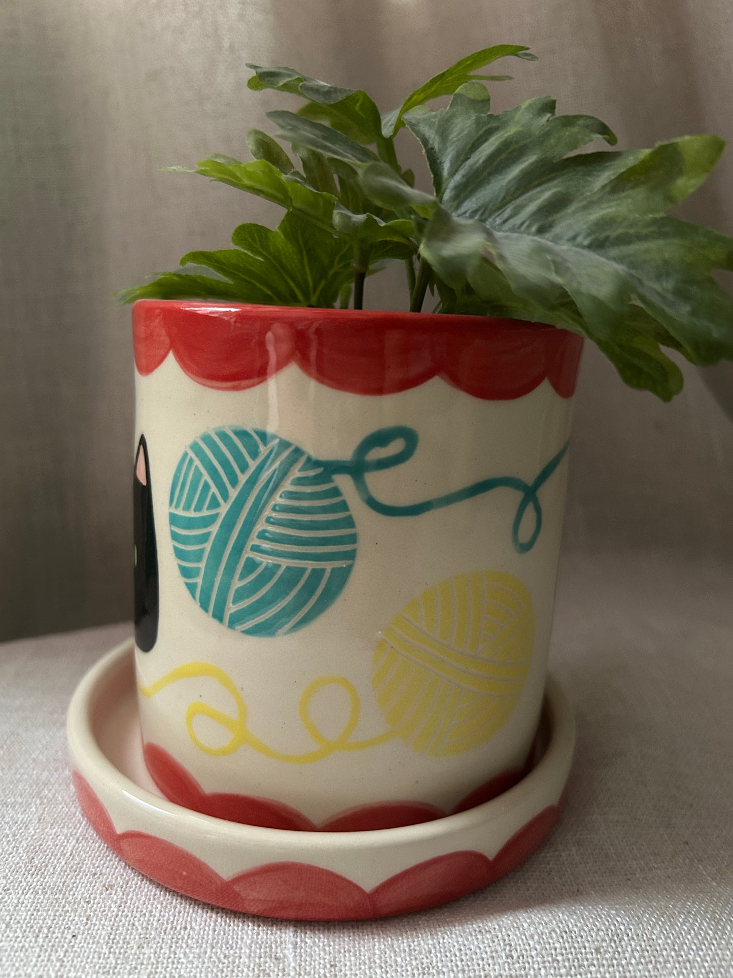 Cat Planter- Yarn Kitty Red