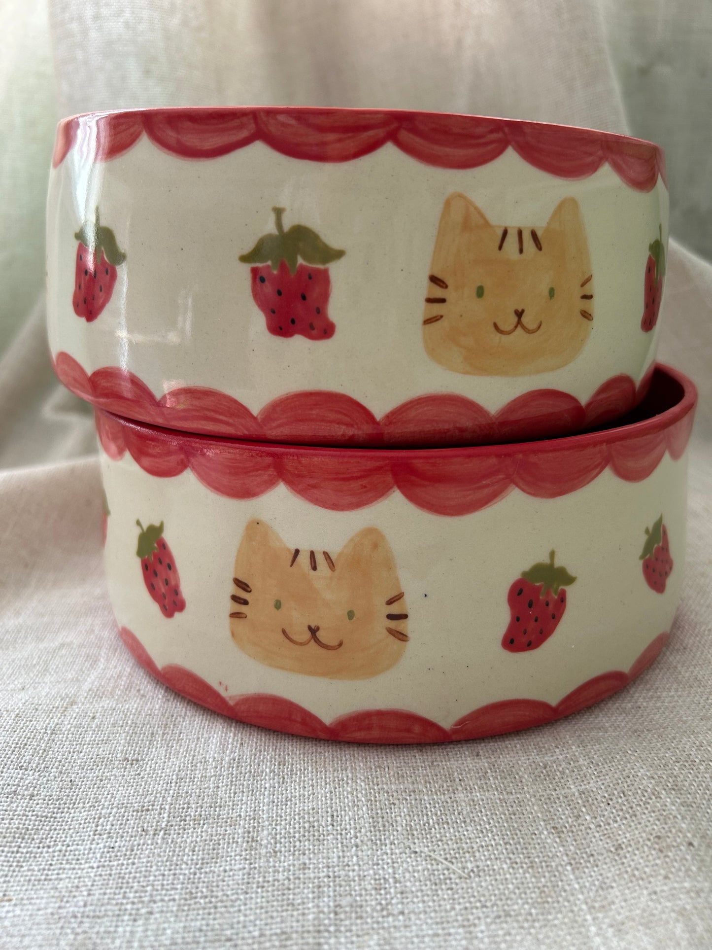 Cat Straight Edged Bowl/Planter - Strawberries