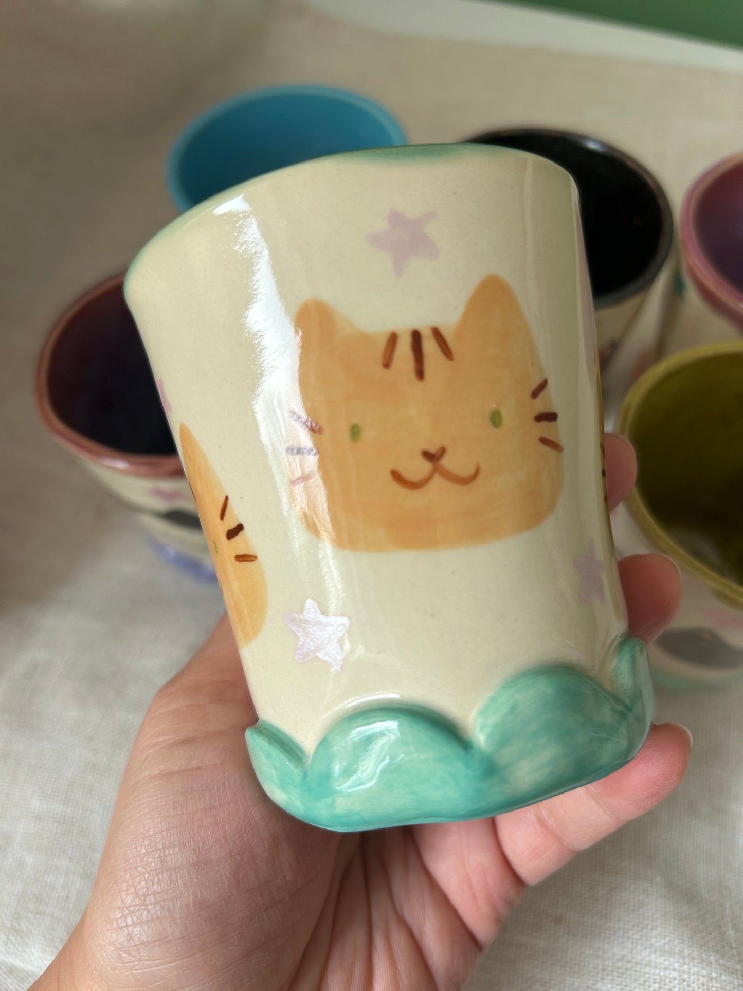 Cat cup- scallops & stars