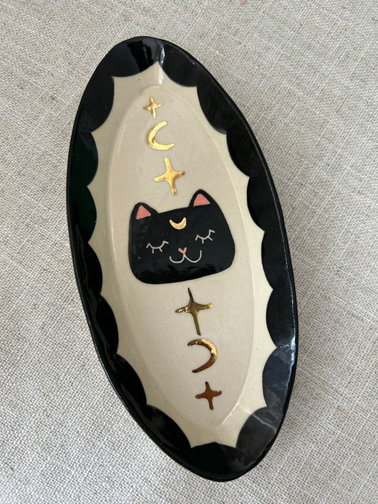 Cat Trinket Dish- Starry almond small