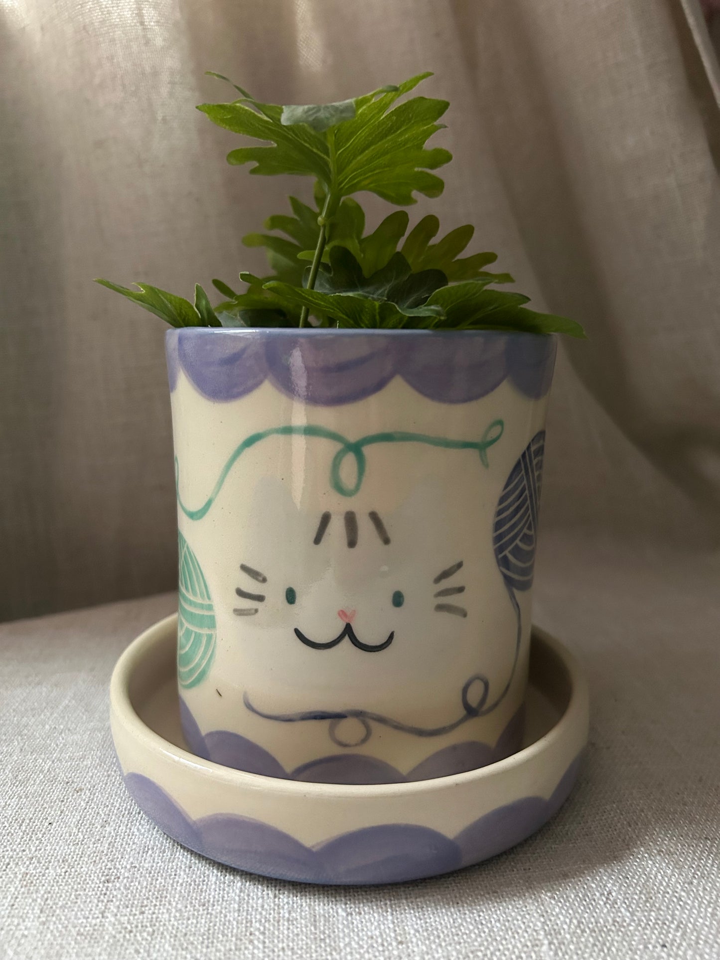 Cat Planter- Yarn Kitty Lavender