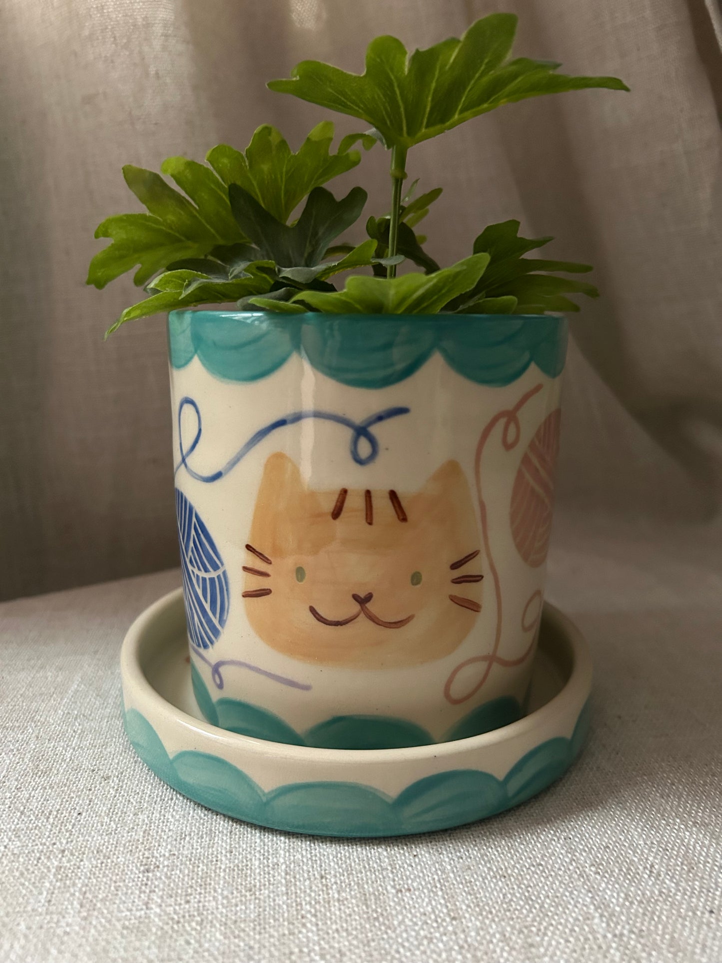 Cat Planter- Yarn Kitty Blue