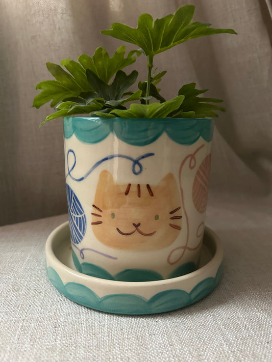 Cat Planter- Yarn Kitty Blue
