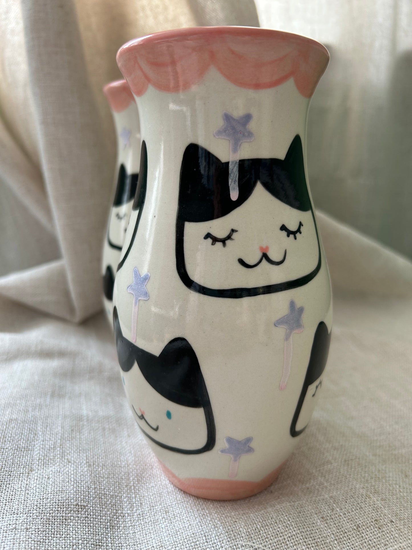 Cat Vase- Tux pink