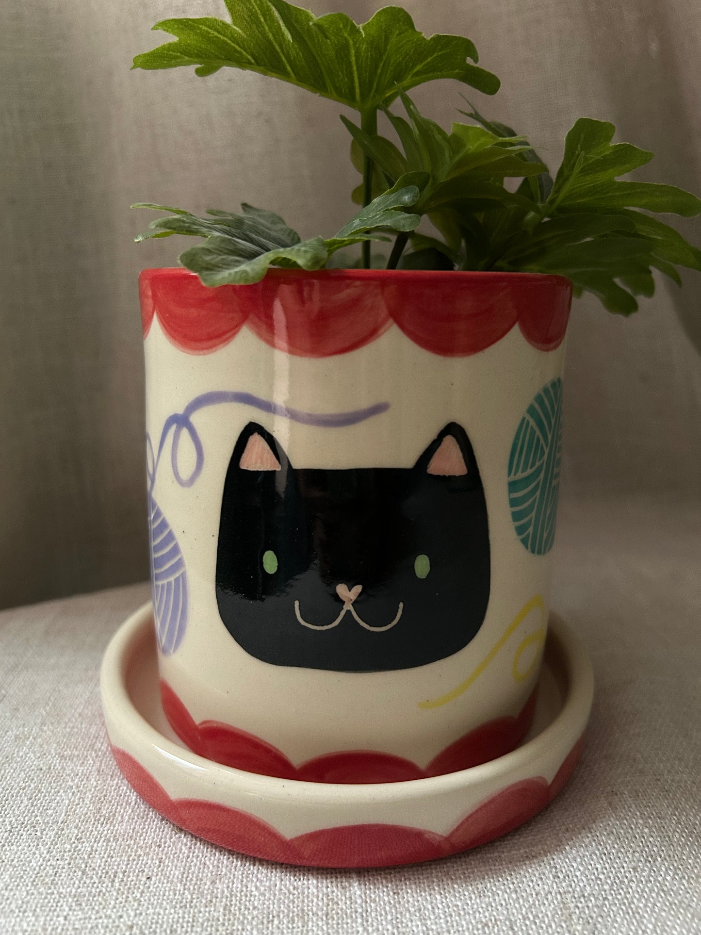 Cat Planter- Yarn Kitty Red