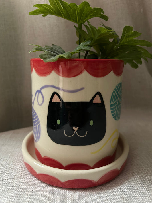 Cat Planter- Yarn Kitty Red
