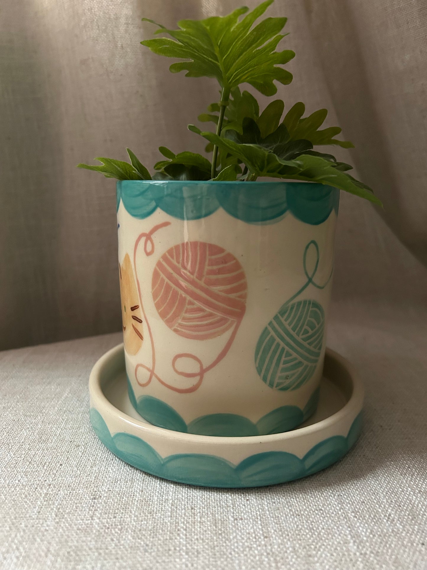 Cat Planter- Yarn Kitty Blue