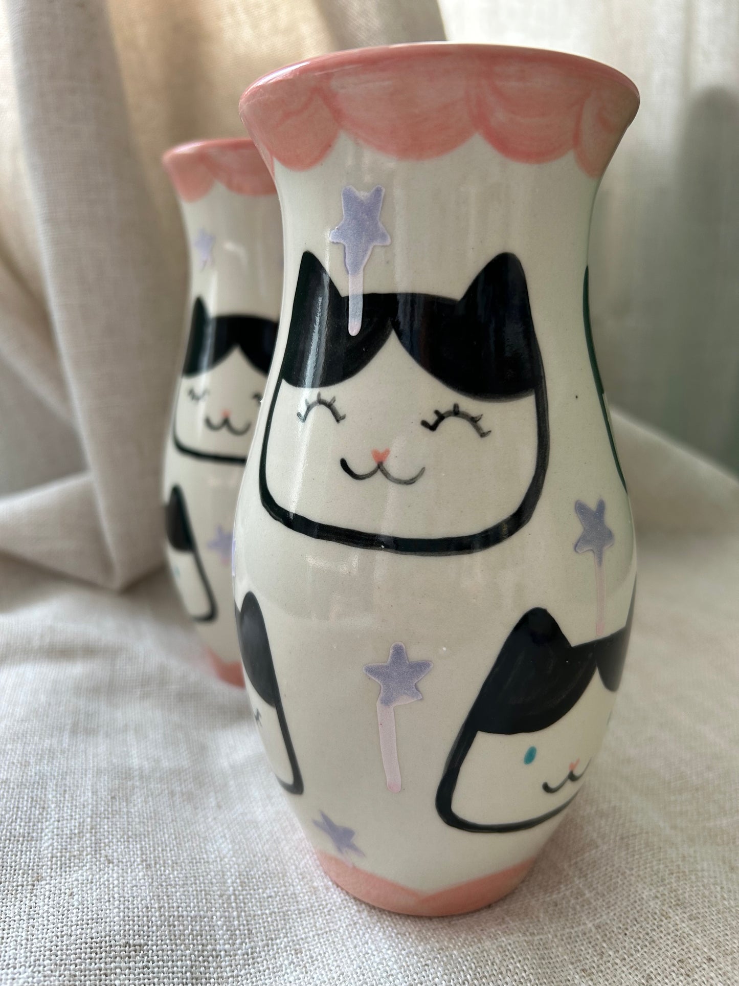 Cat Vase- Tux pink