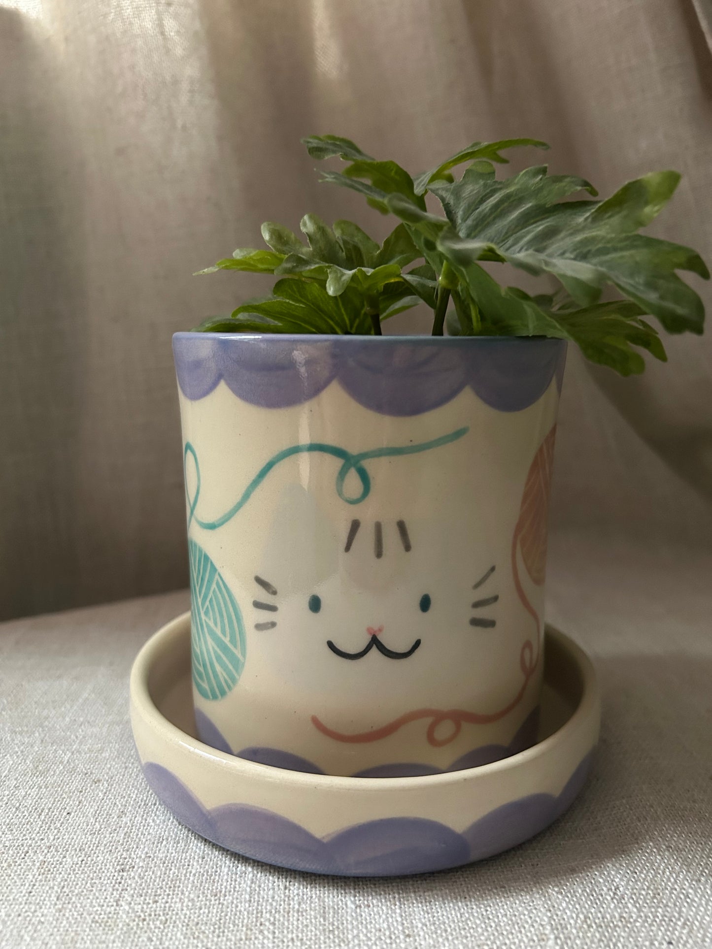 Cat Planter- Yarn Kitty Lavender