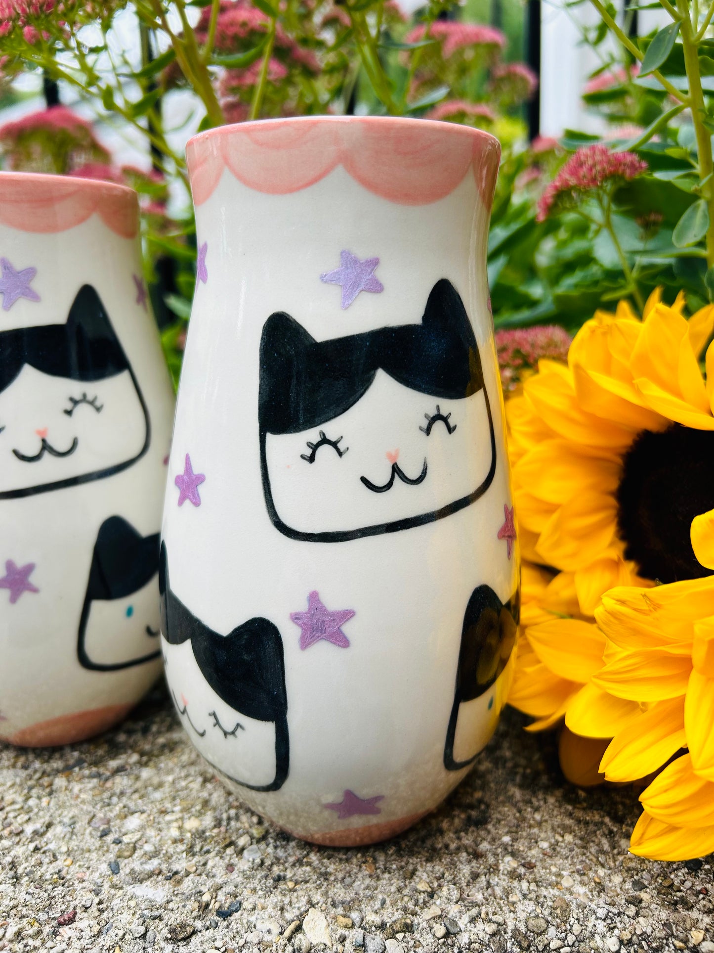 Cat Vase- Tux pink