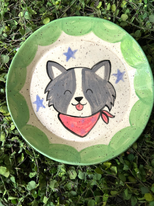 Dog Dish- grey with pink scarf