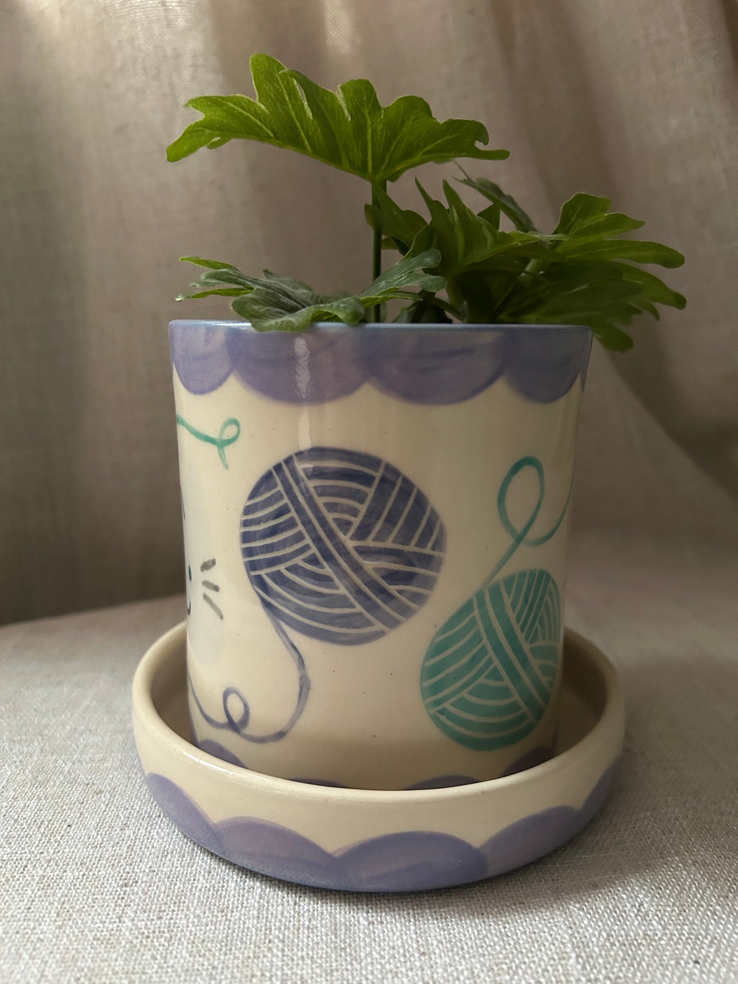 Cat Planter- Yarn Kitty Lavender