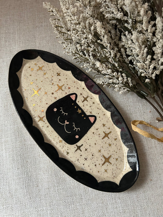 Cat Trinket Dish- Starry almond large a