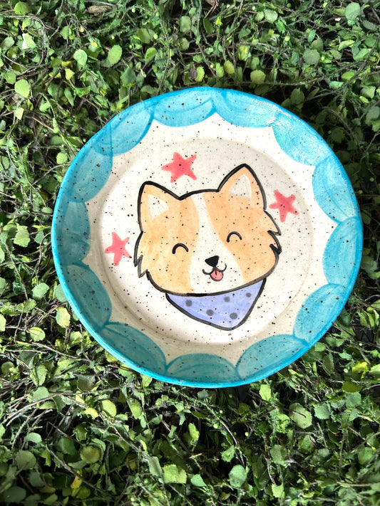 Dog Dish- Orange with lavender scarf