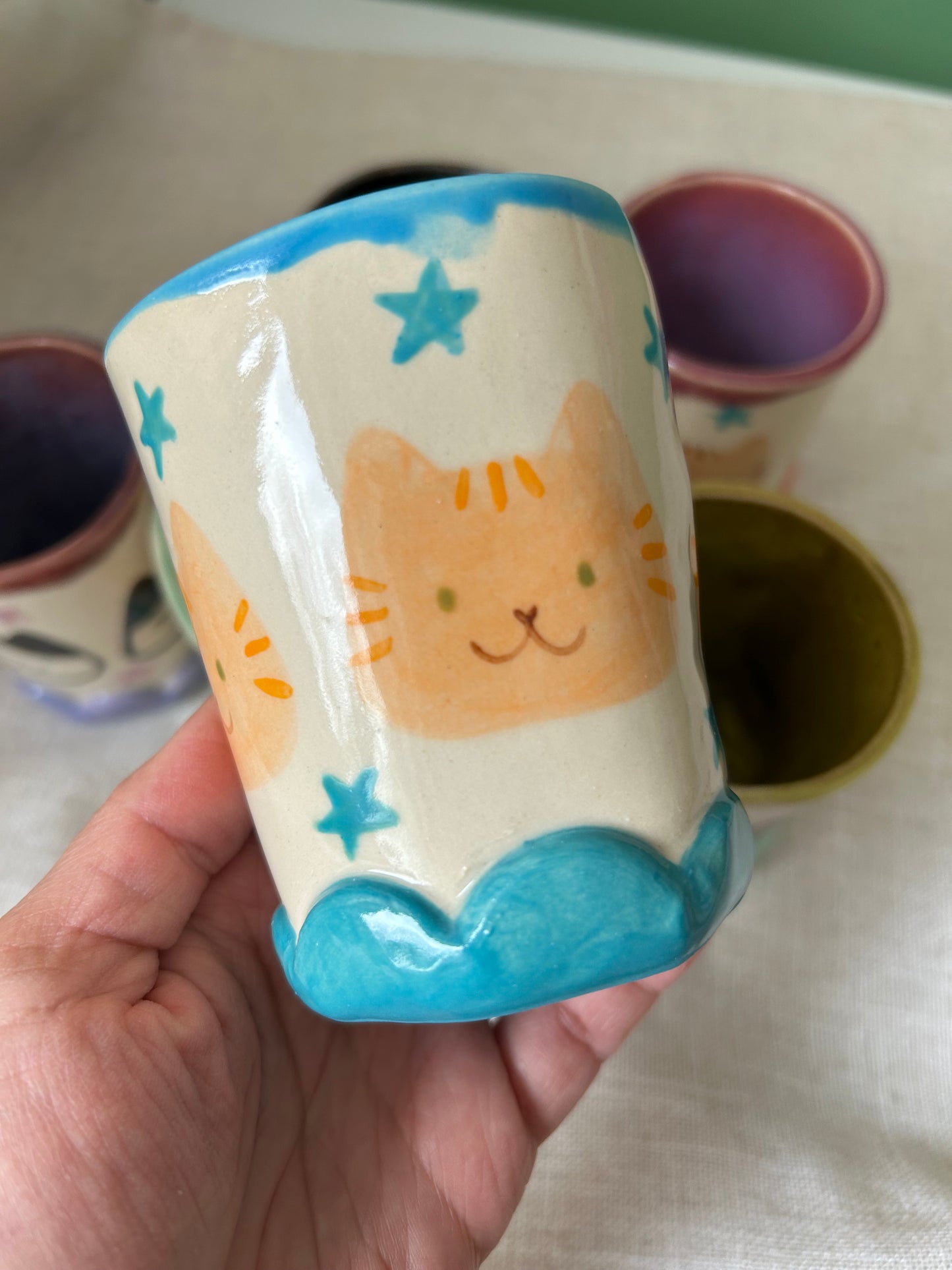 Cat cup- scallops & stars