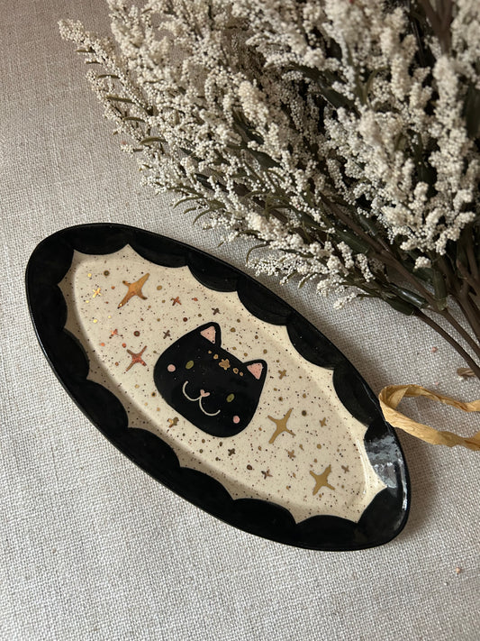 Cat Trinket Dish- Starry almond small a