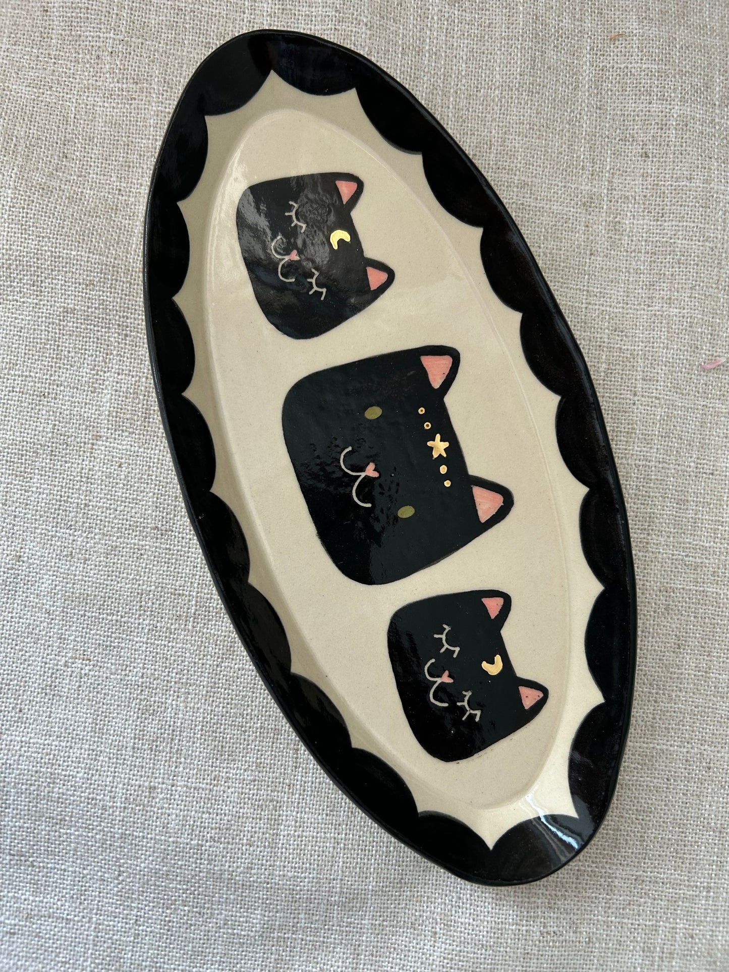 Cat Trinket Dish- Starry almond large