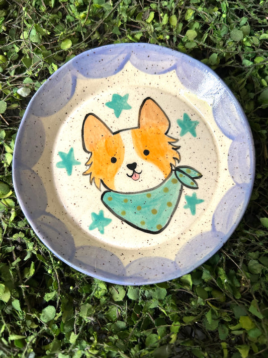 Dog Dish- orange with green scarf