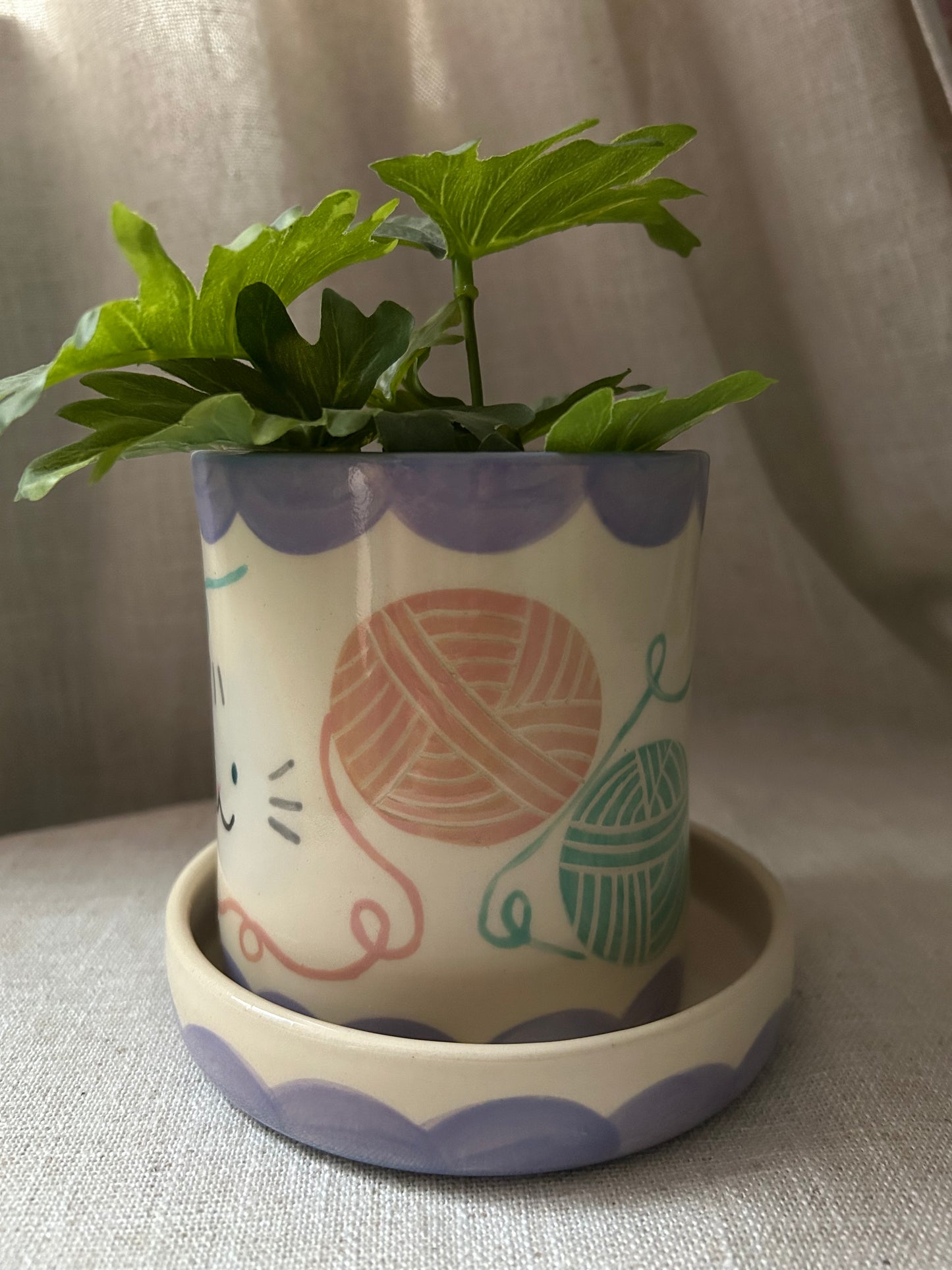 Cat Planter- Yarn Kitty Lavender