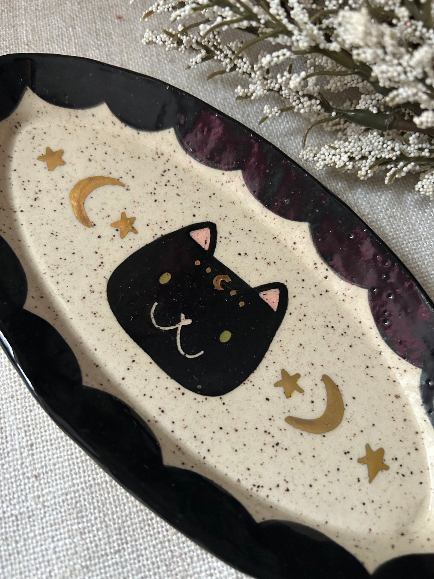 Cat Trinket Dish- Starry almond small b