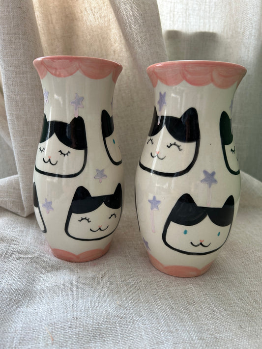 Cat Vase- Tux pink