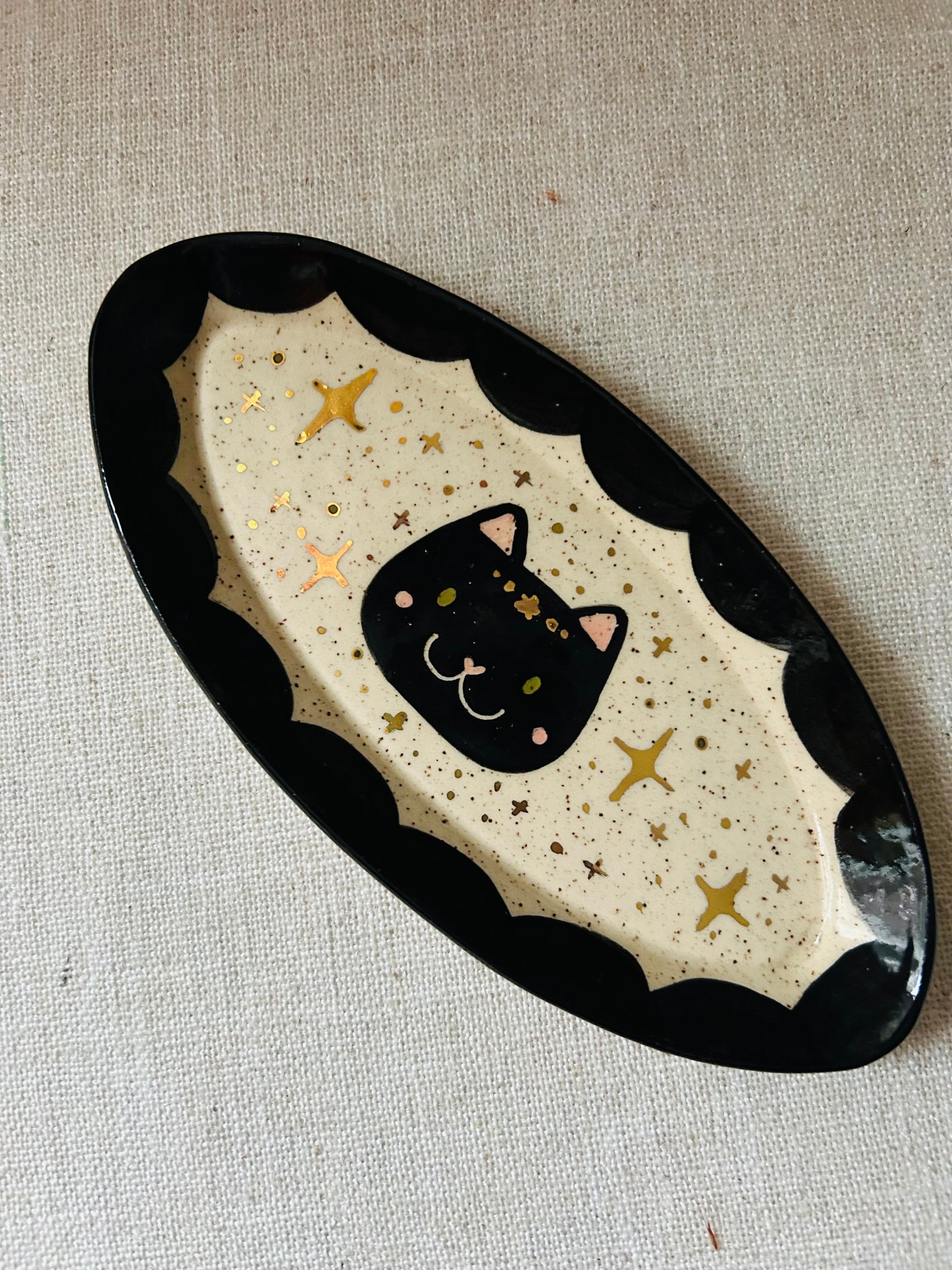 Cat Trinket Dish- Starry almond small a