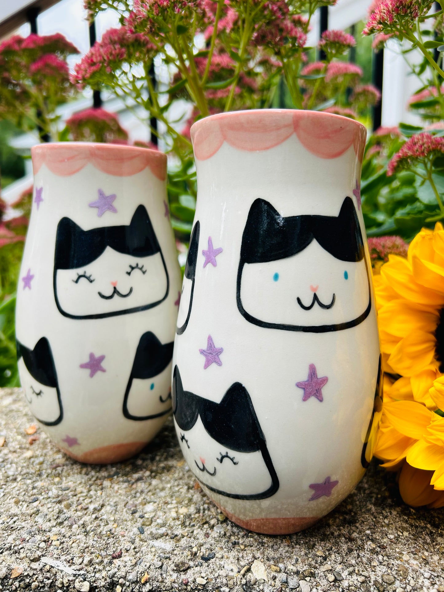 Cat Vase- Tux pink