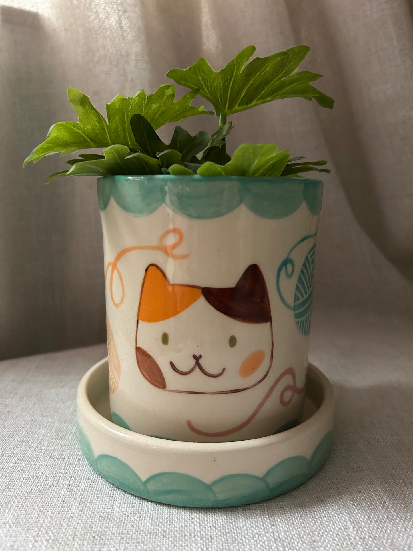 Cat Planter- Yarn Kitty Jade