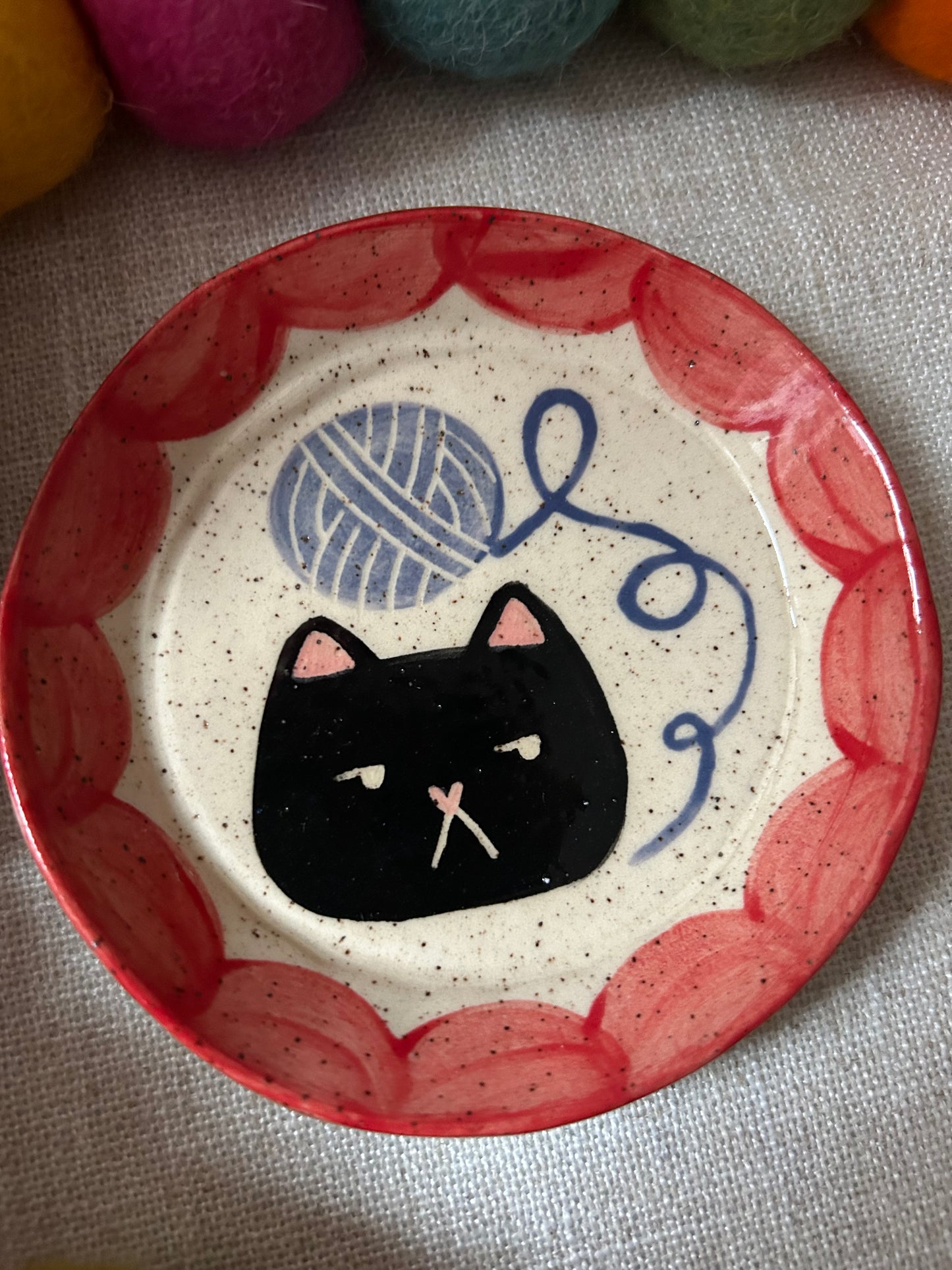 Cat Trinket Dish: Yarn Red