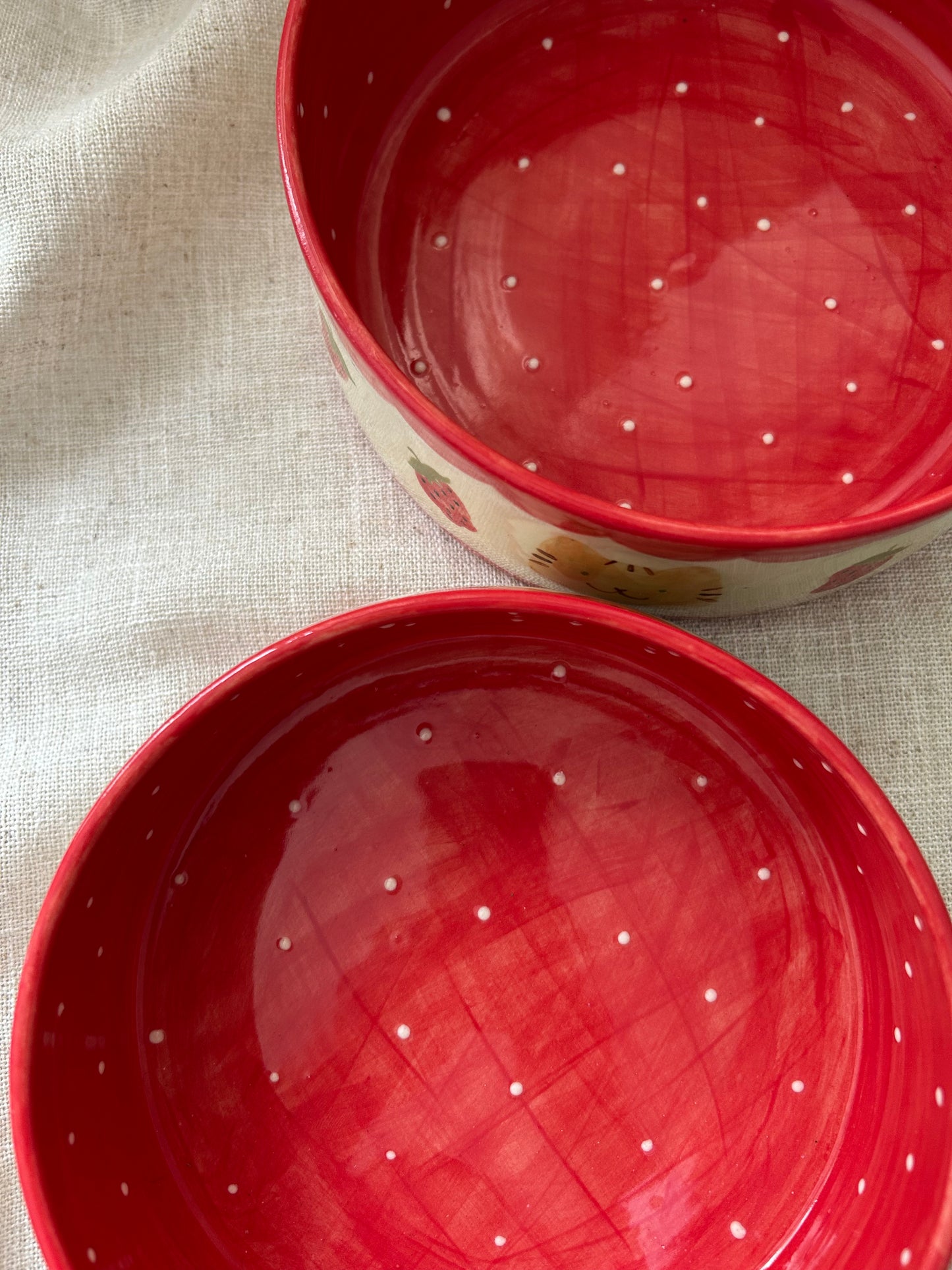 Cat Straight Edged Bowl/Planter - Strawberries