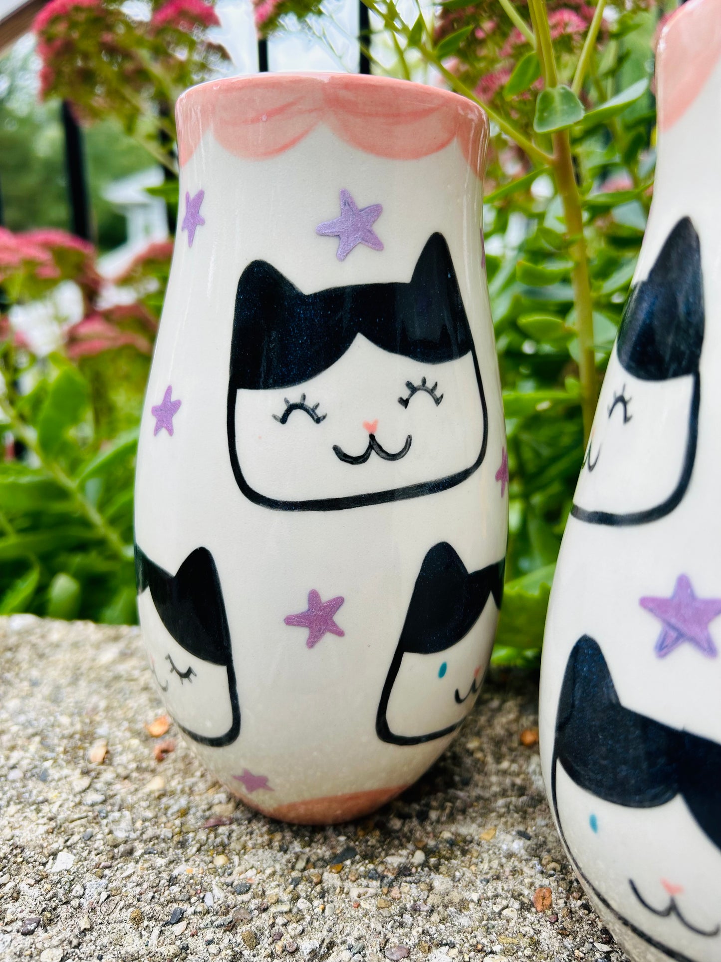 Cat Vase- Tux pink