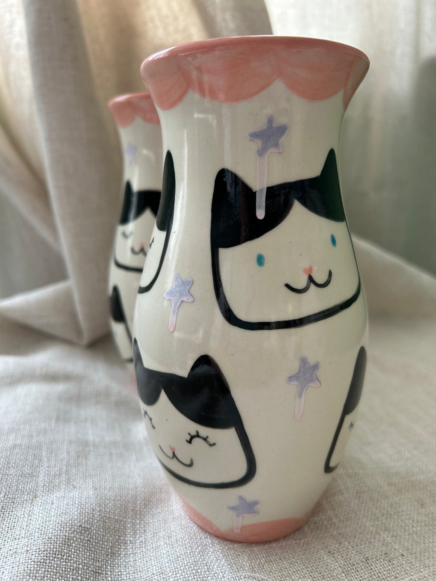 Cat Vase- Tux pink